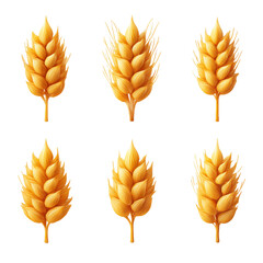 Six Golden Wheat Stems on Transparent Background, PNG