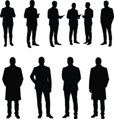 Silhouette of businessmen standing, talking, teamwork communication, office meeting, corporate discussion, professional networking, group collaboration, workplace partnership, business interaction