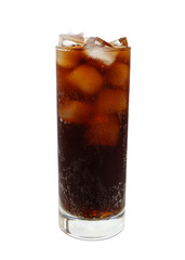 A cold glass of cola with ice in a glass