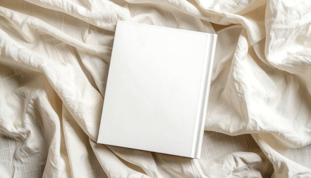 Elegant white book mockup on soft textured fabric, perfect for design customization and storytelling