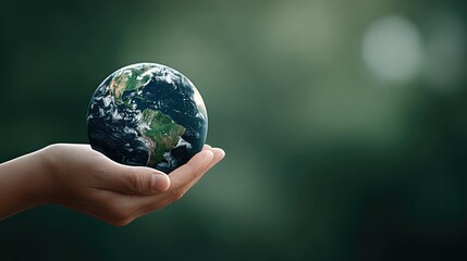 Global environmental awareness action earth in hand digital content nature close-up view sustainability concept for a better future