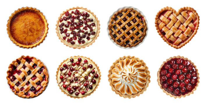 PNG Assorted decorative fruit pies, element set on transparent background