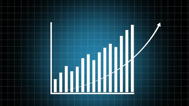 Business growth concept in allusive graph chart showing marketing sales profit increasing to future target . Excellent financial status of corporate business rise up by yearly, 4k video.