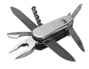 Top-Down View of Red Pocket Knife with Partially Open Blade, Isolated PNG