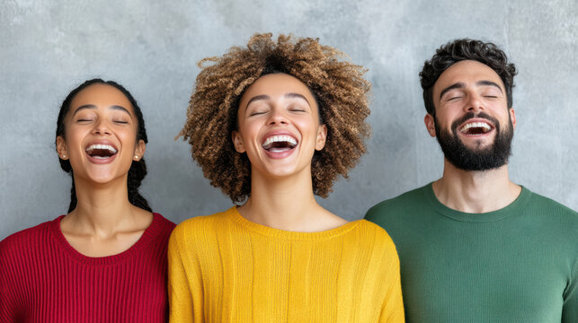 Joyful diverse community smiling together, expressing happiness and unity