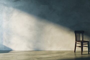 Empty room with a single chair, sunlit wall