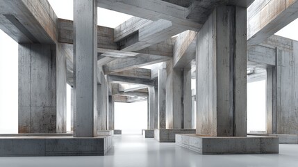 An image showcasing a concrete structure with exposed beams and columns in an empty interior space, highlighting modern architectural design.