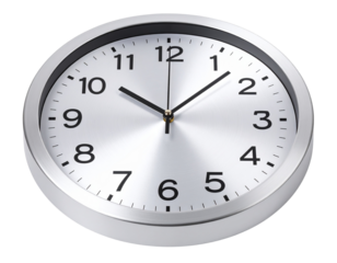 Angled Perspective Metal Wall Clock with Shiny Frame, Transparent PNG