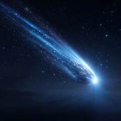 Fototapeta premium A vivid depiction of a comet with a bright trail moving through the star-filled night sky, representing cosmic exploration.
