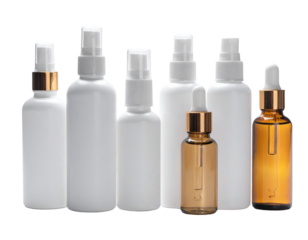 Dropper and Spray Bottles Mockup Set, Standing Front View, Isolated on White Background