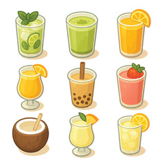 Vibrant collection of refreshing beverages, from fruity juices to creamy delights, perfect for summer promotions