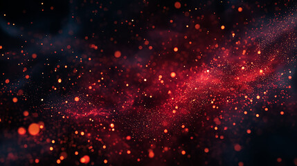 Fototapeta premium Stunning vibrant bokeh particles dance creating a magical glowing abstract nebula effect with deep red and orange tones