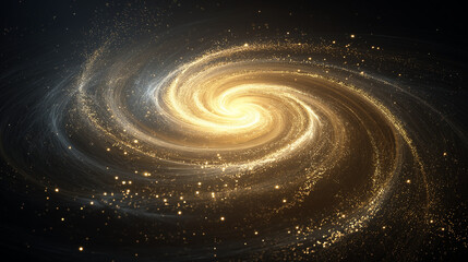 Mesmerizing golden galaxy swirl with shimmering stardust creates a sense of wonder and cosmic exploration.