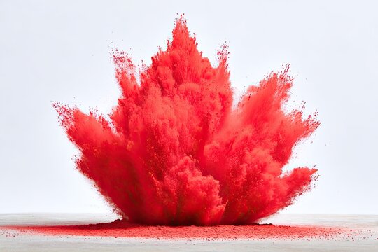 Red powder explosion on a light background