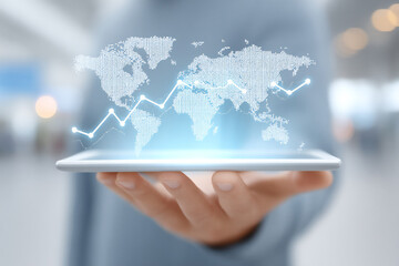 a concept photograph depicting a person in an airport using an ar application on a transparent table