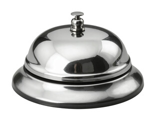 Angled Side View of Silver Hotel Reception Bell, Transparent Background PNG