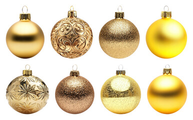 PNG Golden Christmas ornaments collection, element set on transparent background