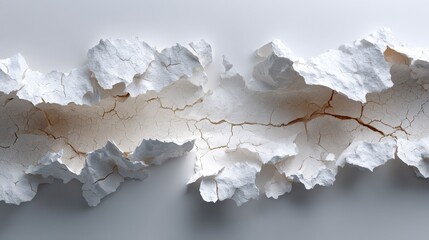 Close-up shows a torn paper with prominent cracks and uneven, rough edges, highlighting texture and damage.