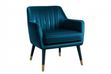 Plush blue armchair featuring gold accents, highlighting elegant home decor against neutral transparent backdrop