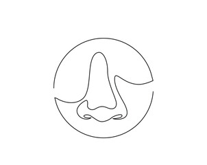 Human nose anatomy outline illustration. Continuous line drawing of human nose