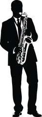 Fototapeta premium Vector art of a silhouette of a saxophone player, a symbol of music, performance, and musical entertainment