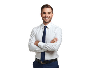 Confident businessman with a charming smile and arms crossed presenting a professional isolated