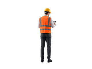 Construction Supervisor Reviewing Digital Tablet Isolated on Transparent Canvas