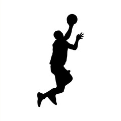 Clean black silhouette of a basketball player captured mid-motion, great for sports graphics, posters, or apparel.
