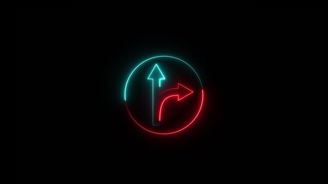 Neon 2 side opportunity option arrow animation. Pointing Direction Arrow motion graphics. Arrow pointing to right, up 4k video footage.
