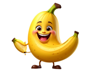 Banana Character with Face and Arms, Cheerful Cartoon Style