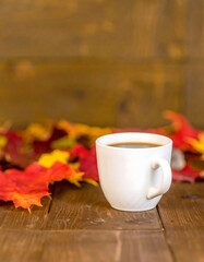 Autumn Coffee on Wooden Table