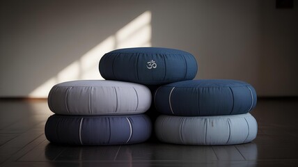 Zen meditation cushions stacked for a sacred pause in a peaceful atmosphere