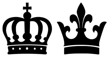 Silhouette of Two Crowns, Black on White Background