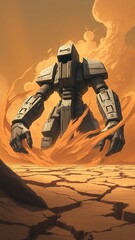 Futuristic Robot Amidst Apocalyptic Environment - Microstock Title