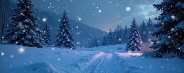 Ethereal snow flurries gently illuminate a winter landscape at twilight, creating a magical, soft glow Perfect for winter wonderland, holiday, or nature themes , blizzard, soft light, ethereal