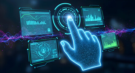 Futuristic Hand Touching Digital Data Interface