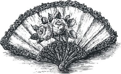 Obraz premium Intricate Vintage Hand Fan Decorated with Roses