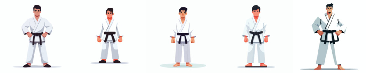 Martial Arts Character Vector – Male Athlete in White Uniform with Black Belt