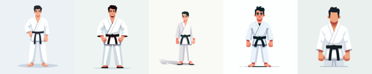 Martial Arts Vector Illustration – Male Character in White Uniform with Black Belt