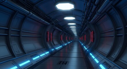 Futuristic Sci-Fi Corridor with Neon Lighting and Sleek Metallic Finish for an Immersive Atmosphere
