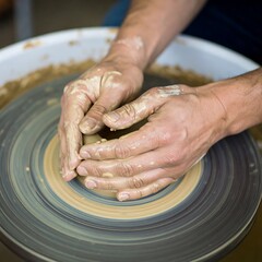 Hands shaping clay on a pottery wheel (2)