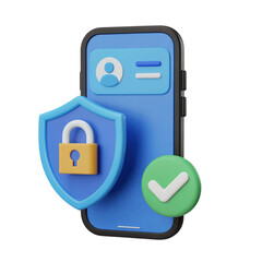 3D Illustration of KYC Verification with Mobile Phone, Shield Lock, and Checkmark Icon