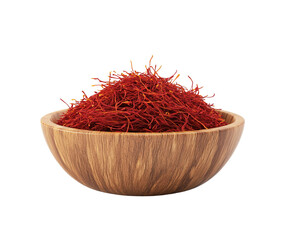 Fototapeta premium saffron thread in the wooden plate, isolated on the white background.