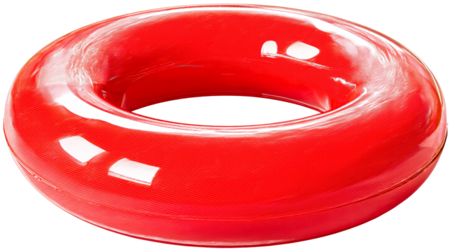 Glossy Red Torus Shape with Parallel White Lines, cut out transparent