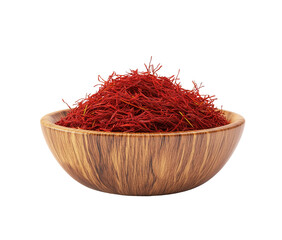 Fototapeta premium saffron thread in the wooden plate, isolated on the white background.