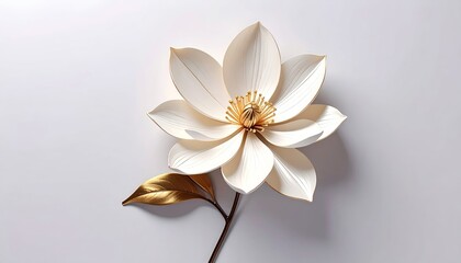 Fototapeta premium Elegant magnolia flower art with golden accents on a calming white background