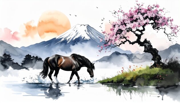 馬　馬の絵 桜 花の絵 テクスチャーアート さくら 馬 馬の絵 桜 花の絵 テクスチャーアート さくら - メルカリ