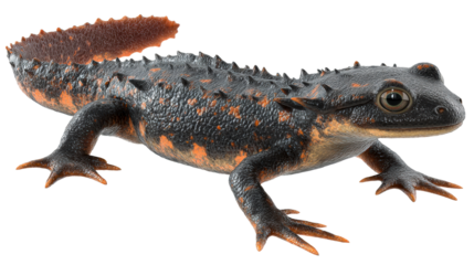 Spiny Salamander With Orange and Black Textured Skin and Sharp Spikes, cut out transparent