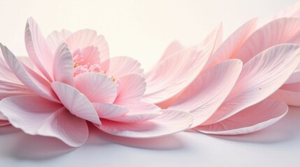 Obraz premium Delicate Pink Blossom Petals Arranged in a Gentle Curve on a Soft White Background