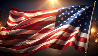 Waving Glory: An American Flag Embraced by Radiance and Patriotism Symbol